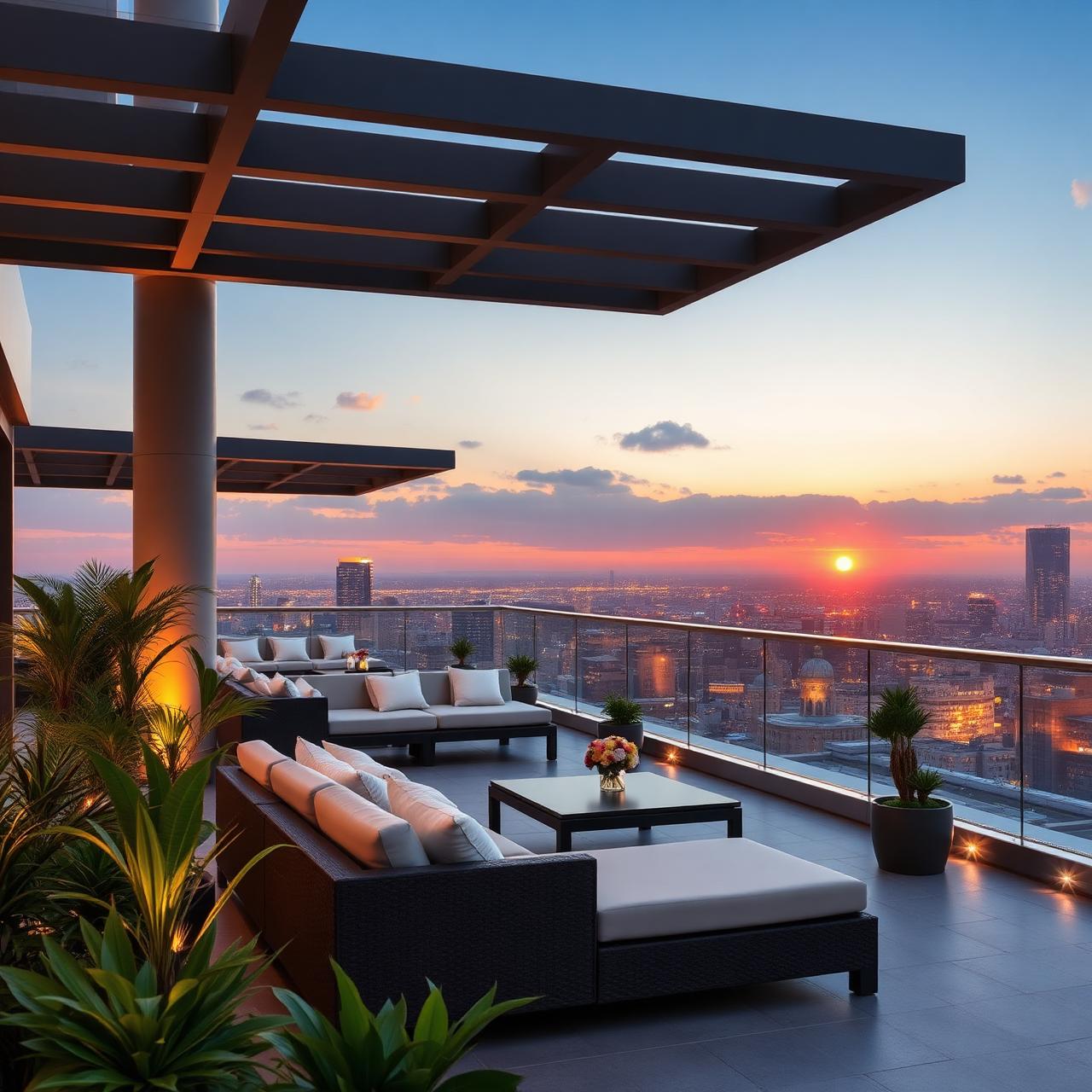 Rooftop terrace at sunset